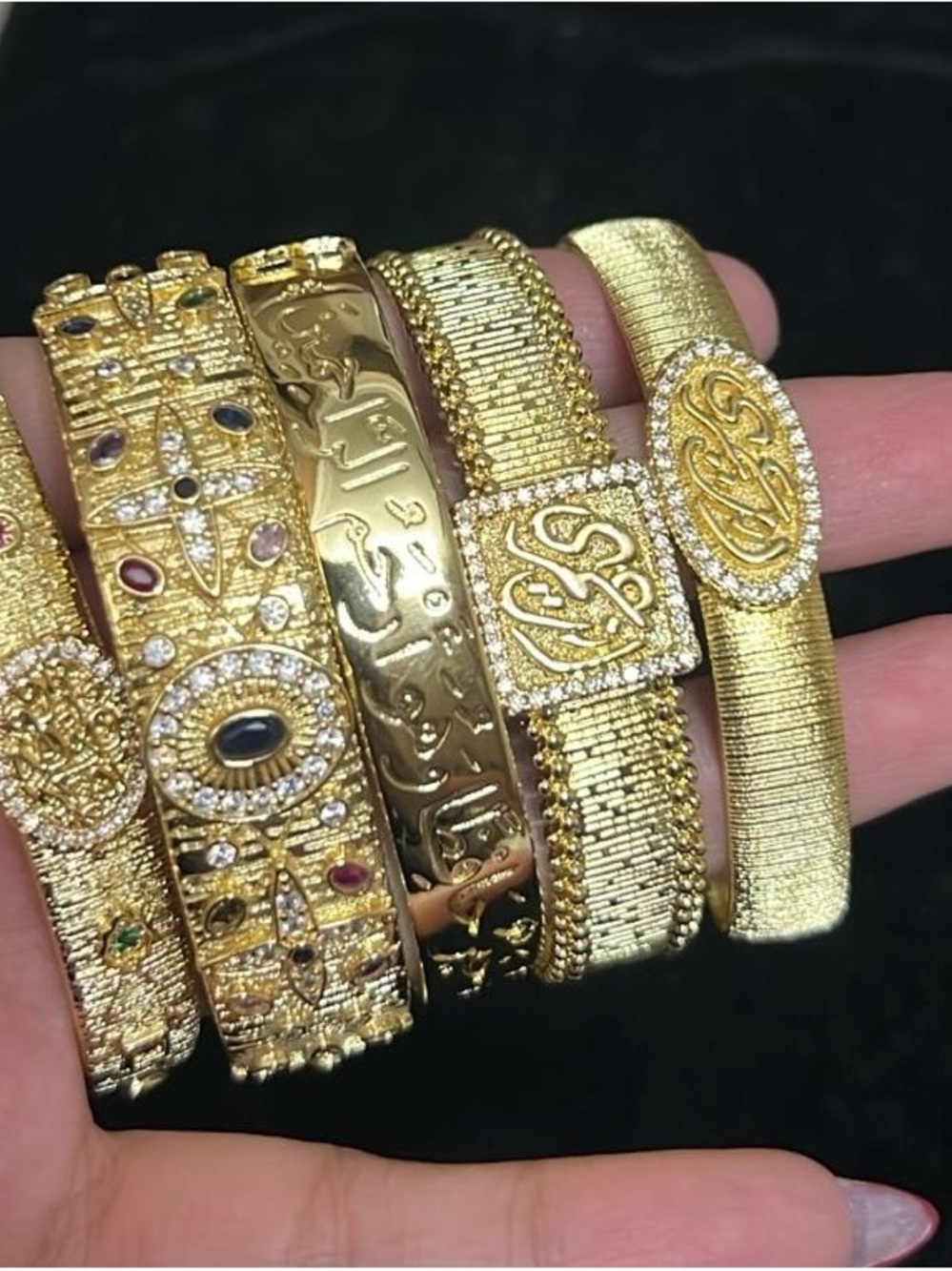 Gold Arabic Script and Gemstone Women's Bracelets